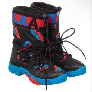 Stella McCartney Black Blue Kids Logo Retro Lace Up Snow Boots size 2.5 kids